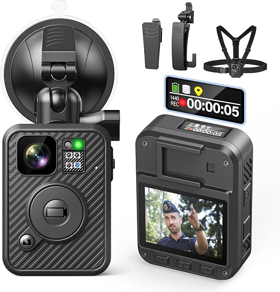 BOBLOV F2 Body Camera with Dual-Screen, 256G Body Worn Camera with Chest Vest, GPS Enabled, 2K Body Cam with Intuitive Large Button for HD Video Security Guard, Police, Delivery Recording