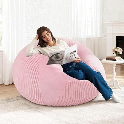 4FT Bean Bag Chairs Teardrop Bean Bag Chairs for Adults Beanbag Chair with Memory Foam Filled Soft Plush Leaf alongside Stripe Faux Fur Washable Cover for Dorm, BedroomPlush PK