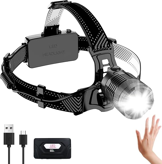 Headlamp Rechargeable, 100,000LM Super Bright LED Head Lamp Light