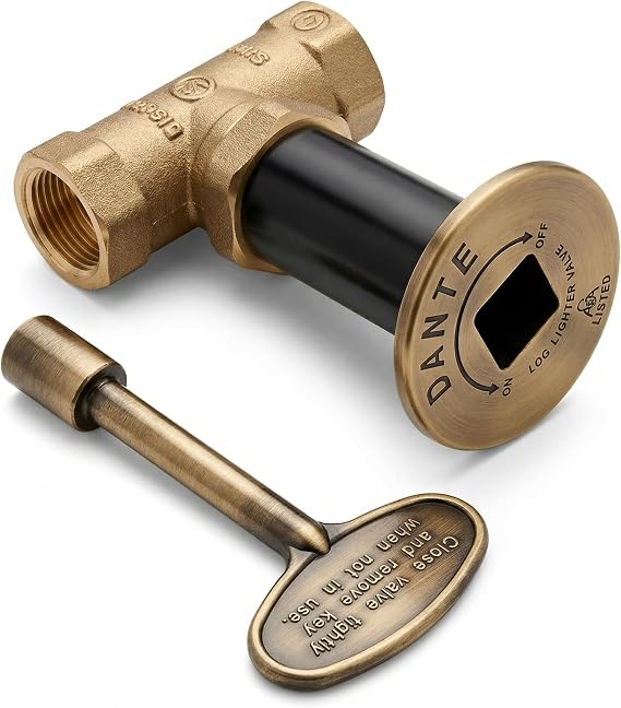 Fire Pit Gas Valve Kit | 1/2" NPT | CSA Certified Solid Brass Ball Valve, Antique Brass Flange & 3" Key | Natural Gas & Propane | Indoor/Outdoor