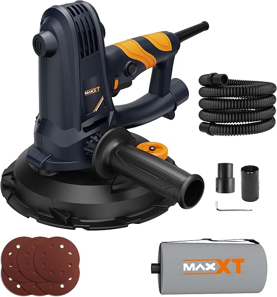 MAXXT 7" Variable Speed Handheld Drywall Sander with Soft Start & Self-Suction, 1500-2700 RPM for Precision Sanding, Wall Sander with Edge Attachment, 4.8lb Lightweight popcorn ceiling removal tool