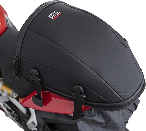 KEMIMOTO Motorcycle Tail Bag, Expandable 10.5L-12.5L Waterproof Motorcycle Rear Seat Bag with Rain Cover & Shoulder Strap, Motorcycle Luggage Tail Pack for Commuting Travel Camping, Black