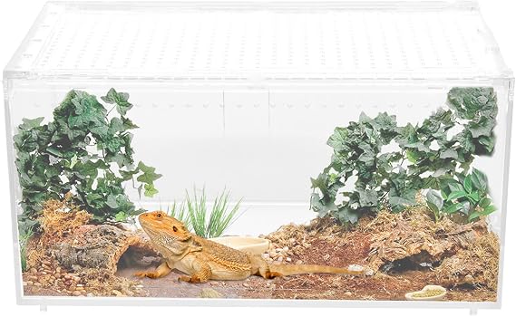 Large Reptile Terrarium 30x20x15cm, Transparent Acrylic Habitat Breeding Feeding Tank with Ventilation & Escape-Proof Design for Reptiles Such As Snakes, Lizards, Spiders, Frogs, etc.