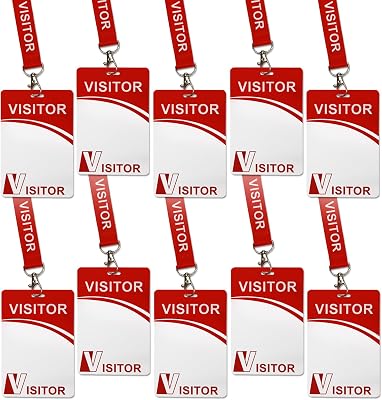 Visitor ID Badge Card with Lanyard Clip - Reusable Temporary Pass, Heavy Duty Plastic Name Tag for Company, School, Exhibition 10 pcs