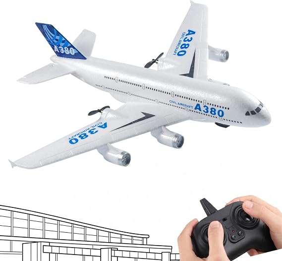 RC Airplane Airbus A380, Easy to Fly RC Plane for Kids Beginner & Adults | 2-Channel, 2.4GHz, Ready to Fly, Built-in Gyro Stabilizer, Durable Lightweight Foam Fuselage