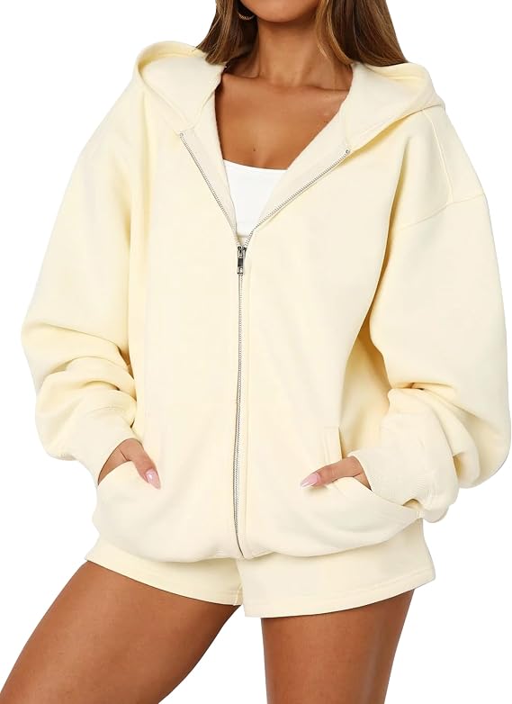 Oversized Zip Up Hoodie for Women Fleece Long Sleeve Hooded Sweatshirts Cute Y2k Jackets Casual Fall Winter Clothes