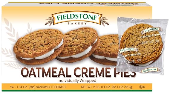 Fieldstone, Bakery Creme Pies 1 Box 24 Individually Wrapped Oatmeal Creme Pie Cookies
