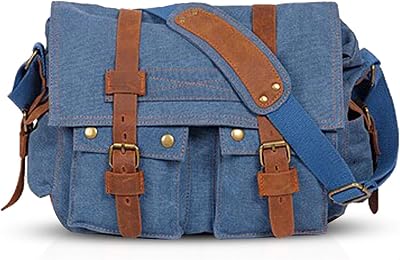 FANDARE Retro Shoulder Bags Messenger Bag 14 Inch Laptop Briefcase Men Women Sports Bag Work Satchel Canvas Navy Blue L