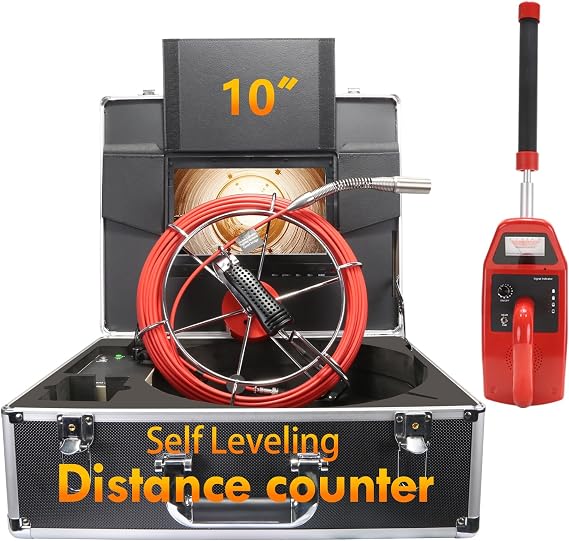 Sewer Camera with Locator 100FT, 10" IPS Sewer Inspection Camera with Distance Counter, Self Leveling, IP68 Plumbing Snake with DVR,5100mAh Battery, 12 Lights,16GB Card for Pipe Inspection
