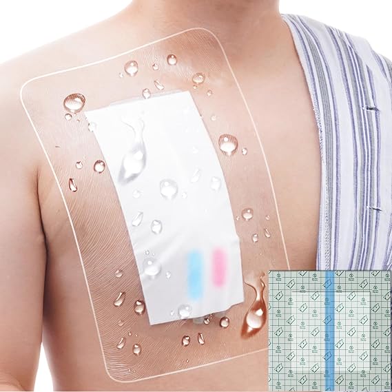 Waterproof Shower Protector | 12x16 Inch Dialysis Catheter Shower Cover Large | Without Glue in The Center for Chest Chemo Port Picc Line PD Peritoneal Dialysis Accessories Bandage (Pack of 14)