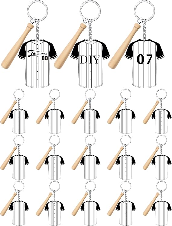 Taiyin 18 Set Baseball Keychains Bulk Large Acrylic Jersey Keychains with Wooden Bat Sport DIY Crafting Keyrings Team Gifts for Sport Party Favors Baseball Goody Bag Stuffers