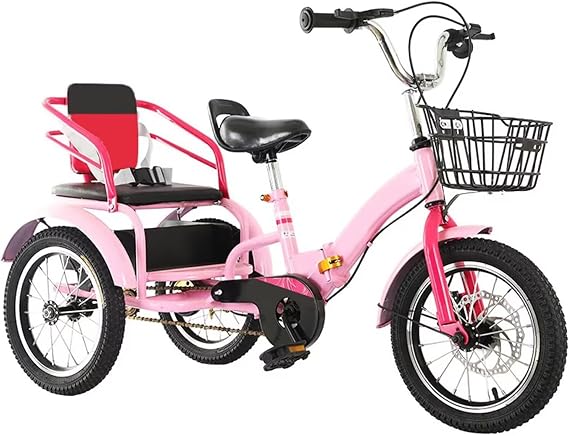 Folding Tricycle,Rickshaw trikes with Pedals,3 Wheels Bicycle with Back seat,Cruiser Bike for Hanging Out,Dual Brakes,Pneumatic tire Spoke Wheels,Front Wheel disc Brake (pink-18inch