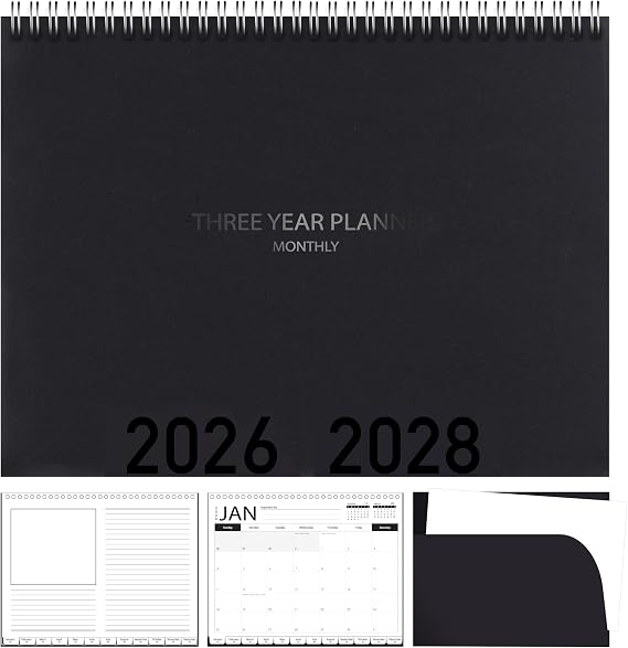 3-Year Calendar Planner, 2023-2025 Monthly Schedule Organizer Flip Calendar Diary with Tabs, Spiral Bound Top, Black, 8.5 x 11 Inches