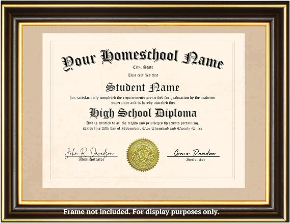 Custom Homeschool High School Diploma with Embossed Gold Foil Seal. Free Card and Keychain! Ships in Free Black & Gold Foil Diploma Holder. Two Signature Lines.