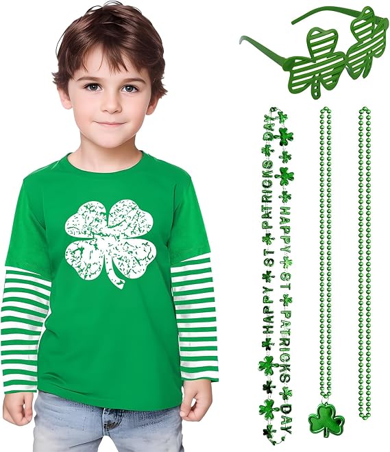 Kids Boys St Patricks Day Shirts Toddler Long Sleeve Sweatshirt Clover Shamrock Shirt for Girls