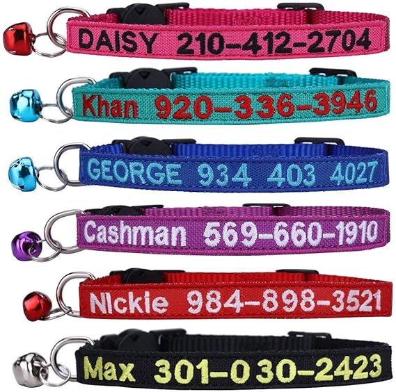 WFRLQ Cat Collar,Personalized Embroidered Nylon Cat ID Collars with Bell - Custom Text with Pet Name and Phone Number ... (Cat Collar)