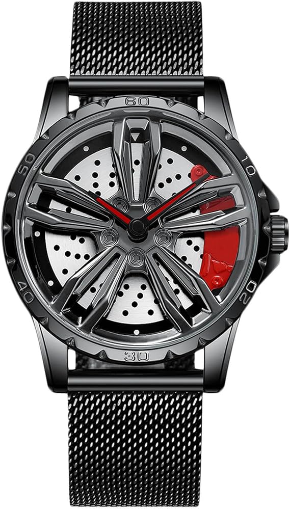RORIOS Herrenuhren Auto Rad Felgennabe Uhr Analoge Quarz Armbanduhr Mode Sport Uhren 3ATM wasserdichte Uhr Männer Skelett Uhr mit Mesh Armband