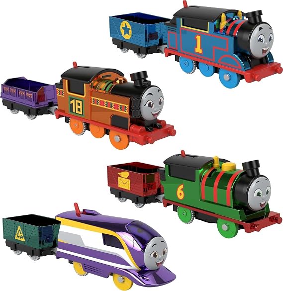 Thomas & Friends Motorized Toy Trains, Set of 4 Engines Thomas Nia Percy & Kana for Preschool Pretend Play Kids Ages 3+ Years