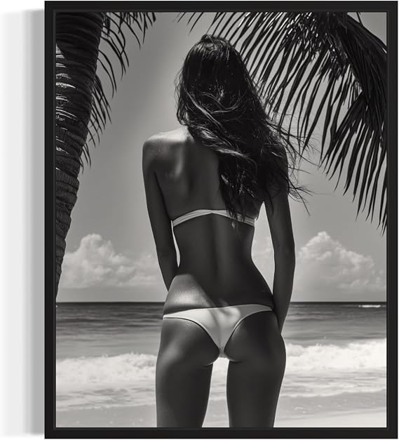 Asian Brunette Model at Beach Wall Art Poster Art Print, Woman High Fashion Photography Glam Gift for Her, Girls, Fashionista, Photo Designer Fans Chic Decor for Home, Office, Bedroom 135 (Asian Brunette Model at Beach, 24"L x 18"W, Unframed)