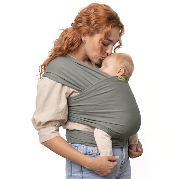 Boba Baby Wrap Carrier - Stretch Cotton Newborn Sling, Grey | Breathable, Hands-Free Babywearing Carrier Wrap; ergonomic, secure hold for newborn to toddler 7-35 lbs.