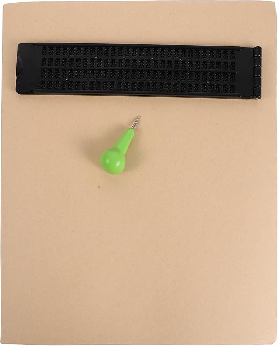 1 Set Braille Writing Board - 4-Line 28-Cell Braille Teaching Board with Stylus Pen and Paper, Classroom Tools for Blind Learning