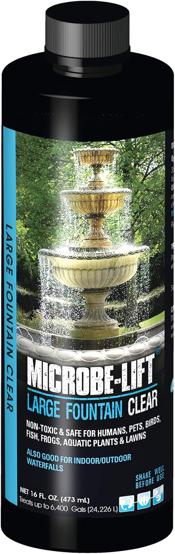 Microbe-Lift Large Fountain Clear Two-in-One Water Cleaner & Surface Treatment 16 Oz Safe for Birds, Fish & Aquatic Life Cleans Fountains, Bird Baths & Water Features