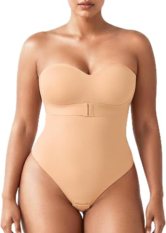 Shapewear Bodysuit Tummy Control Strapless Bra Shapewear for Women Strapless Faja Body Shaper Thong Light Shapewear Beige 2XL
