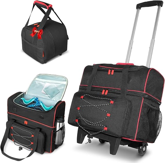 LIWSHWZ 3 Ball Bowling Bag with Wheels,1 Ball Tote+2 Ball Bowling Bag with Shoe Compartmen (Up To US Men Size 16),600 x 300D Oxford & Accessory Pocket