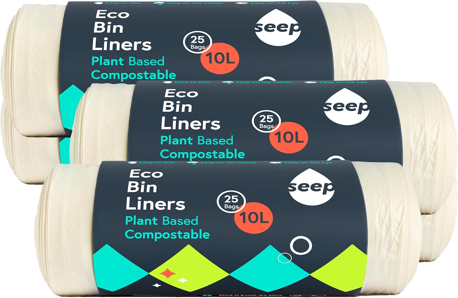 Seep Compostable 125 x 10 Litre Bin Bags - 10L Eco Friendly Bin Liners - Food Waste Caddy Liners - Biodegradable Waste Paper Bin Liners Clear | 5 Rolls