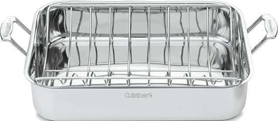 Cuisinart 16-Inch Roasting Pan, Induction Compatible Premium Rectangular Roaster Pan With Rack, Stainless Steel Roasting Pan with Rack, Large Capacity, Dishwasher Safe