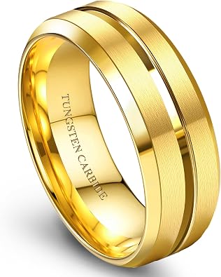Jstyle Tungsten Wedding Rings for Men Black/Silver/Gold Mens Wedding Band 8MM Mens Engagement Rings Groove Beveled Edges High Polish/Matte Finish Men's Promise Ring Comfort Fit Size 7-14