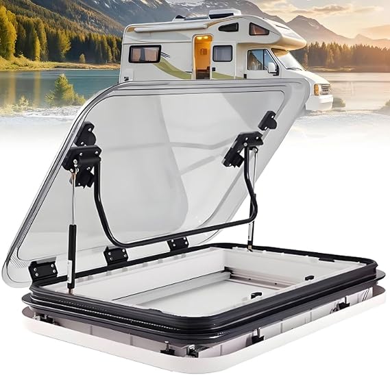 RV Caravan Roof Vent, Cut Out RV Caravan LED Skylight, Window Roof Top Vent with Sunshade, Anti-UV Roof Vent Hatch, for Caravan Trailer