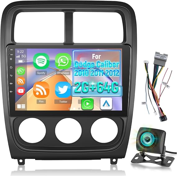 Car Stereo for Dodge Caliber 2010-2012 - 9 Inch 2+64G Android Touchscreen Radio with Wireless Carplay and Android Auto, WiFi/GPS/SWC + AHD Backup Camera