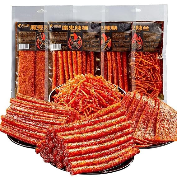 4 flavors mixed with spicy strips,Super spicy Latiao,Handmade Spicy Stick Spicy Bar,Spicy Strip Small Gluten Spicy Silk Sweet Spicy Flavor Chinese Snacks, spicy noodles (Mixed flavor,1 bag)