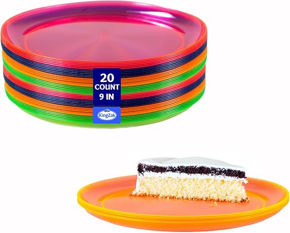 Party Dimensions Neon Mix 9" Plates, Pack of 20 Assorted Neon Colored Plates, Pink, Blue, Green, Orange, Perfect for Every Party & Event
