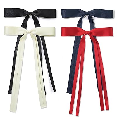 Hair Accessories, Black Red Milky White Navy Blue Tassel Barrette Clips and Long Tail French Bows for Women Girls, Gift for BirthdayPartyShowChristmas