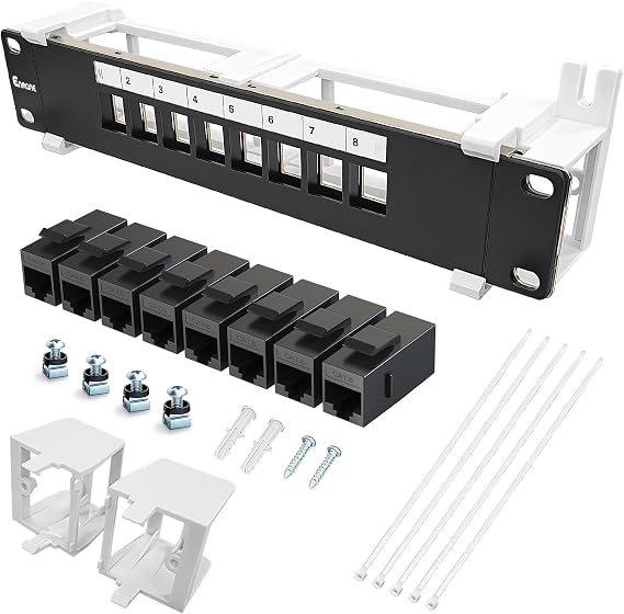 8 Port Patch Panel Cat6 Keystone Coupler Unshielded (EC Listed) Wall Mount 10inch with 89D Bracket Ethernet Patch Panel (CAT6)