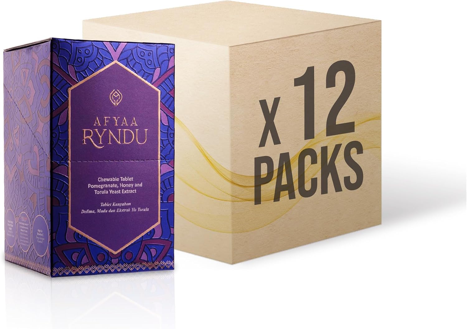 Ryndu Chewable Tablet 12 x 30 Tabs Natural Supplement for Clear & Glowing Skin, Rich in B-Complex Vitamins to Fight Free Radicals & Enhance Collagen Production