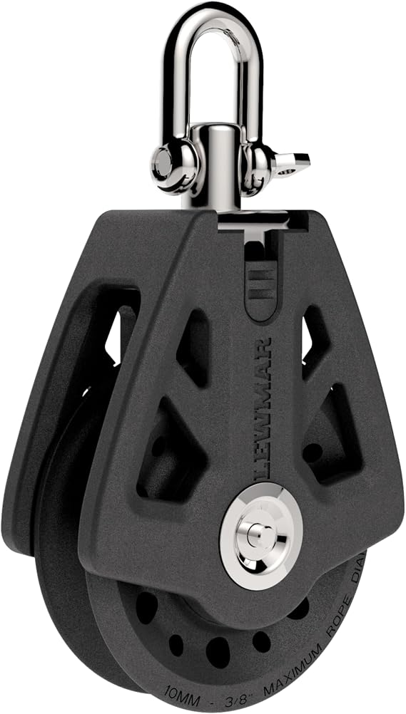 Lewmar 60mm Synchro Block Single, 1,760 lb Working Load Limit, Accommodates 5/16" - 3/8" Lines, High-Density Free-Spin Bearing, Traveler Compatible -29926001BK