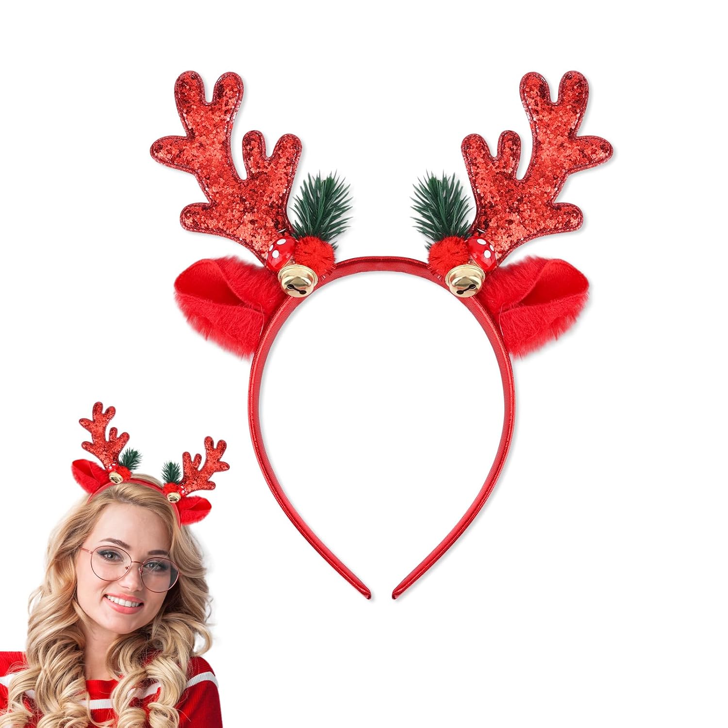 Christmas Reindeer Antlers Headband, Deer Antlers Headband Reindeer Costume Antler Ears Headband Deer Antlers Costume Christmas Headband for Adults Kids Women Girls