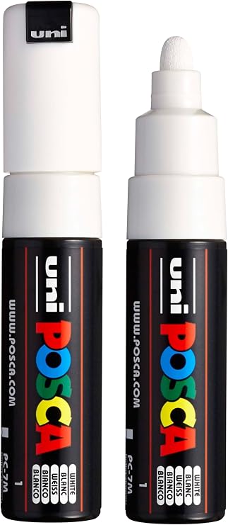 posca uni PC-7M Water-Based Paint Markers, Broad Tip (4.5-5.5mm), White, 2 Count