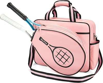 EDERAR Tennis Bags Leather Tennis Racket Bag Women Tennis Tote Bag PU Sport Handbag Waterproof Lightweight Badminton Racket Shoulder Bag For 2 Rackets With Removable Shoulder Straps Outdoor