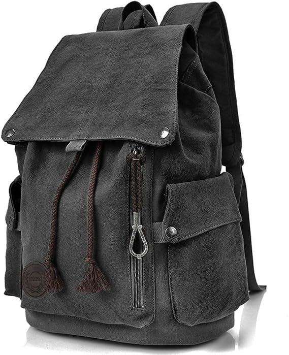 RERI Canvas Vintage Backpack for Outdoors Camping Trips Sports University Hiking School Bag Men Women Girls Boys Teenager Backpacks Black