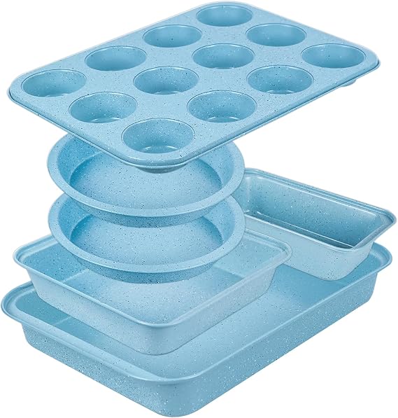 Blue Baking Pans Set, 6-Piece Bakeware Sets Nonstick for Oven