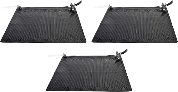 INTEX 47"x47" Solar Pool Water Heater Mat for 8,000 Gallon Above Ground Swimming Pool with Hose Attachment 2 Adaptors and Bypass Valve, Black (3-Pack)