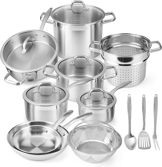 Duxtop Stainless Steel Pots and Pans Set, 17PC Induction Cookware Set