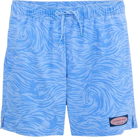 vineyard vines Boys' Island Swim Trunks, Wave Serenity Blue, M