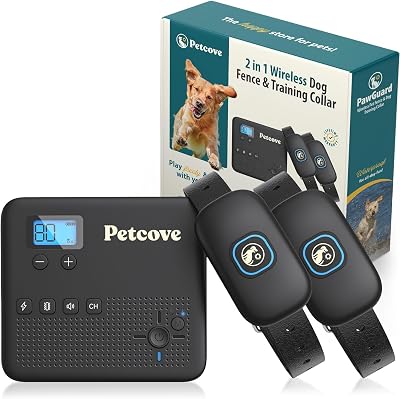Petcove Wireless Dog Fence & Remote Training Collar, 2.4GHz Non-GPS Invisible Dog Fence for Dogs Wireless