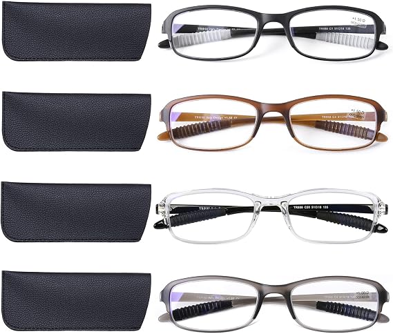 DOOViC 4 Pack Reading Glasses for Women Men TR90 Ultra Lightweight Sturdy Blue Light Blocking Readers