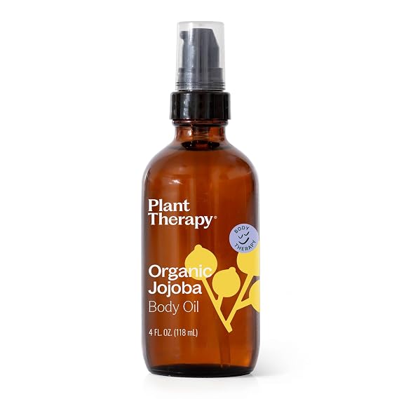 Plant Therapy Organic Jojoba Body Oil 4 fl. oz (118 mL) 100% Pure, Cold-Pressed, Natural, GMO-Free Jojoba Oil for Skin, Hair, Nails & Essential Oils